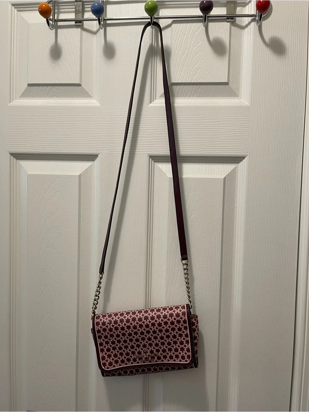 kate spade Burgundy Patterned Crossbody with Chain and Leather Strap